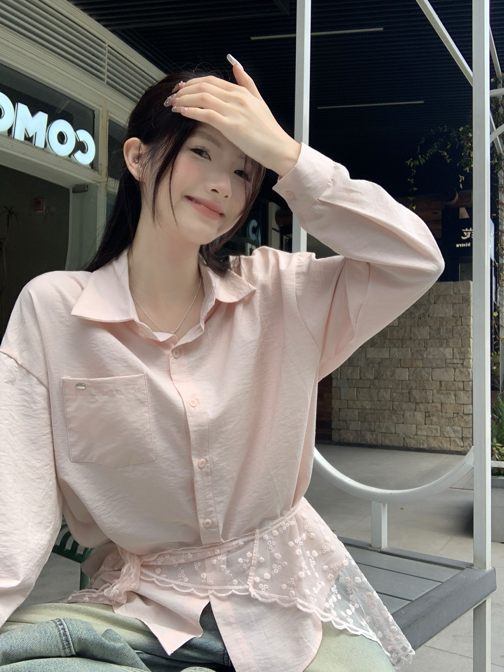 Real shot of new autumn and summer design lace shawl long-sleeved shirt for women