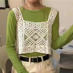 Empty knitted vest for women in summer new Hong Kong style retro hook flower versatile short suspender wear vest