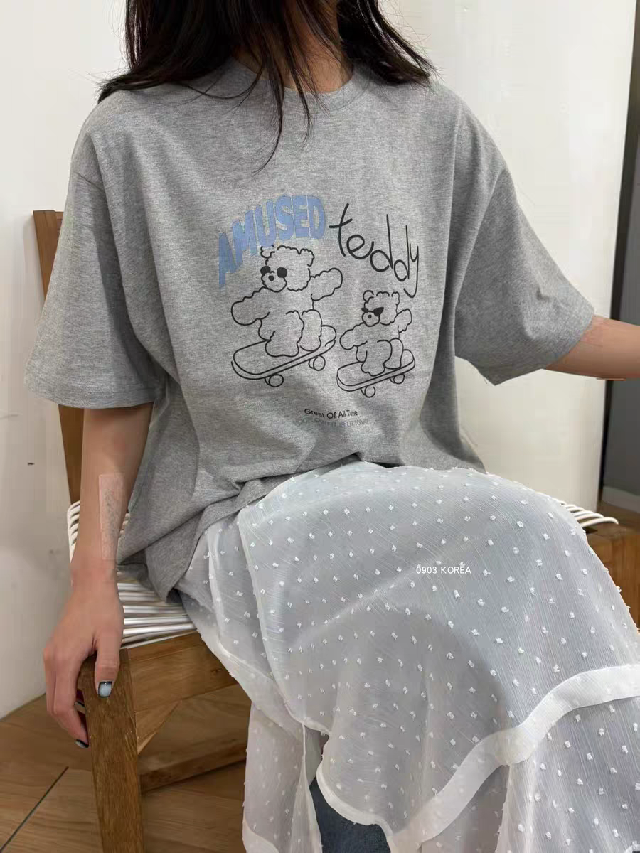 200g combed and tight spun in 2025, pure cotton back bag strip, spring and summer loose shoulder printed short-sleeved T-shirt