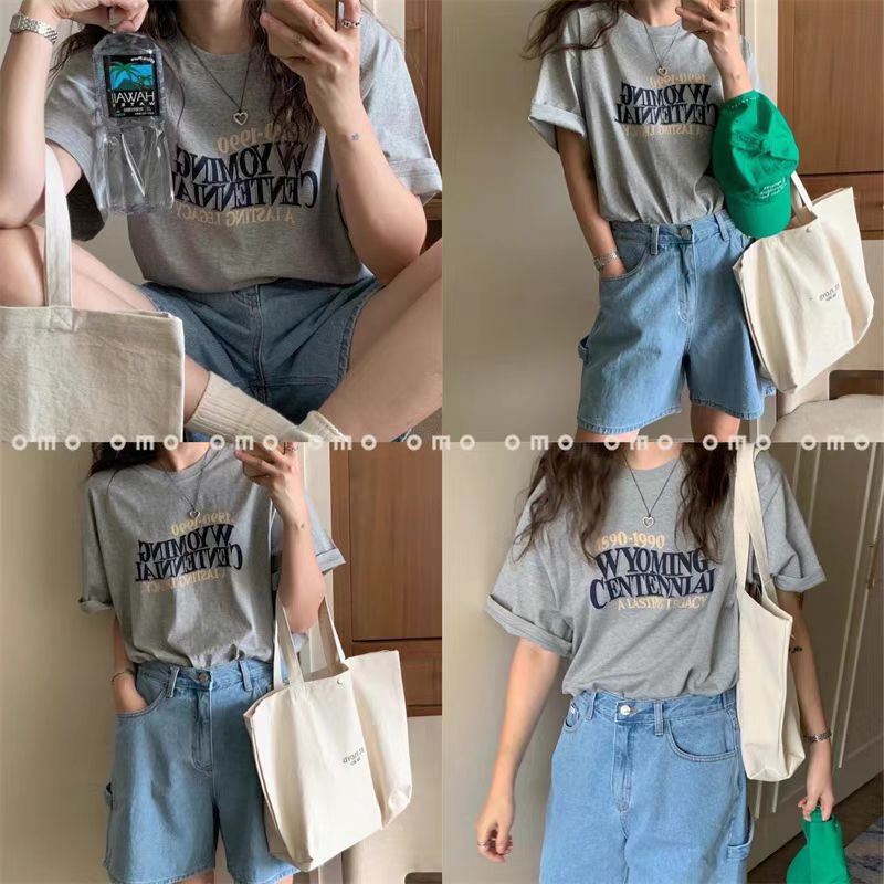 200g combed and tight-fitting sprinkler, pure cotton backpack, spring and summer loose shoulder printed short-sleeved T-shirt