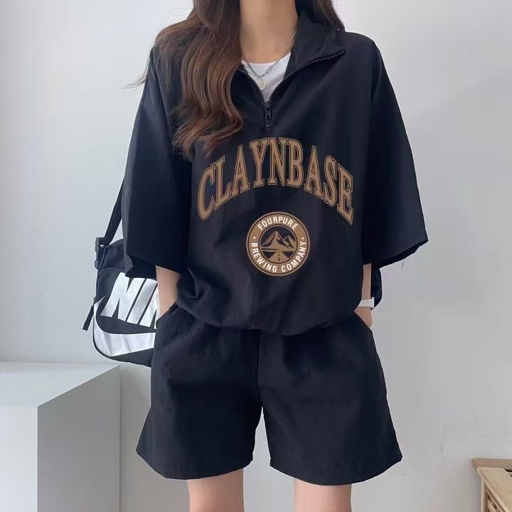 Korean women's sports suit set summer 2025 new short-sleeved shorts campus style cute girl running two-piece