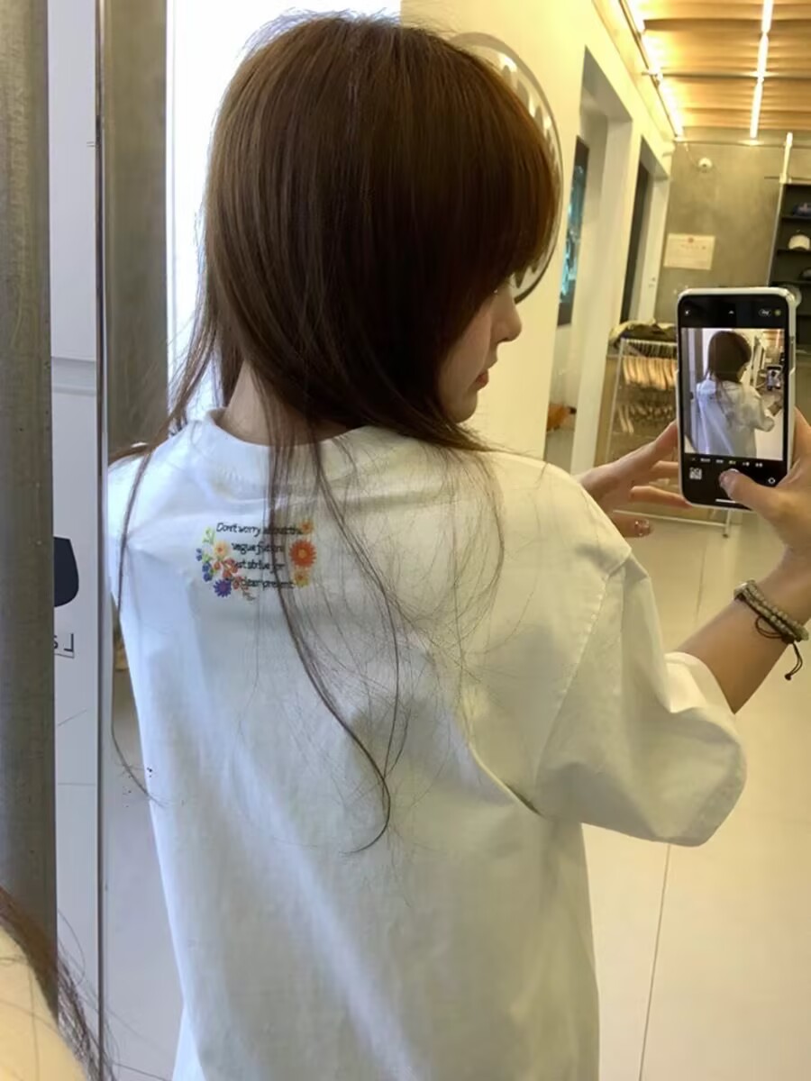 200g combed and tight-fitting sprinkler, pure cotton backpack, spring and summer loose shoulder printed short-sleeved T-shirt
