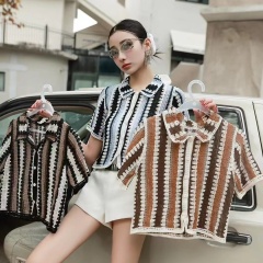 Hollow knitted crochet sweater for women 2025 summer new loose slim short-sleeved sweater cardigan jacket