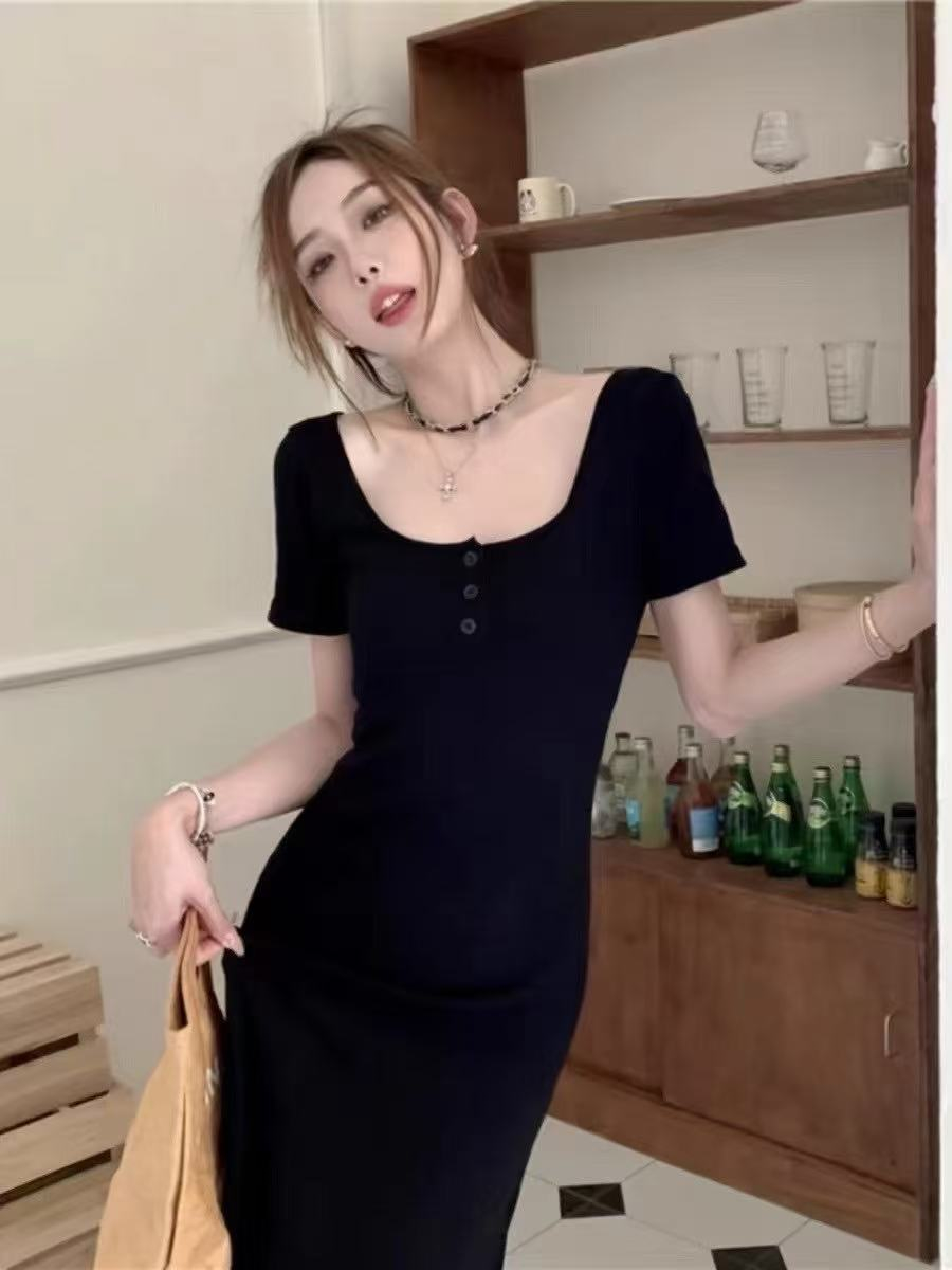 Tall extended dress with short sleeves T-shirt temperament high-end long skirt for women in summer 2025 new style