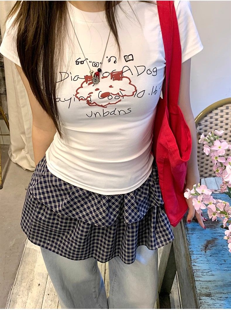 純棉 韓國chic夏季新款韓版修身顯瘦字母印花短袖t恤女百搭上衣潮