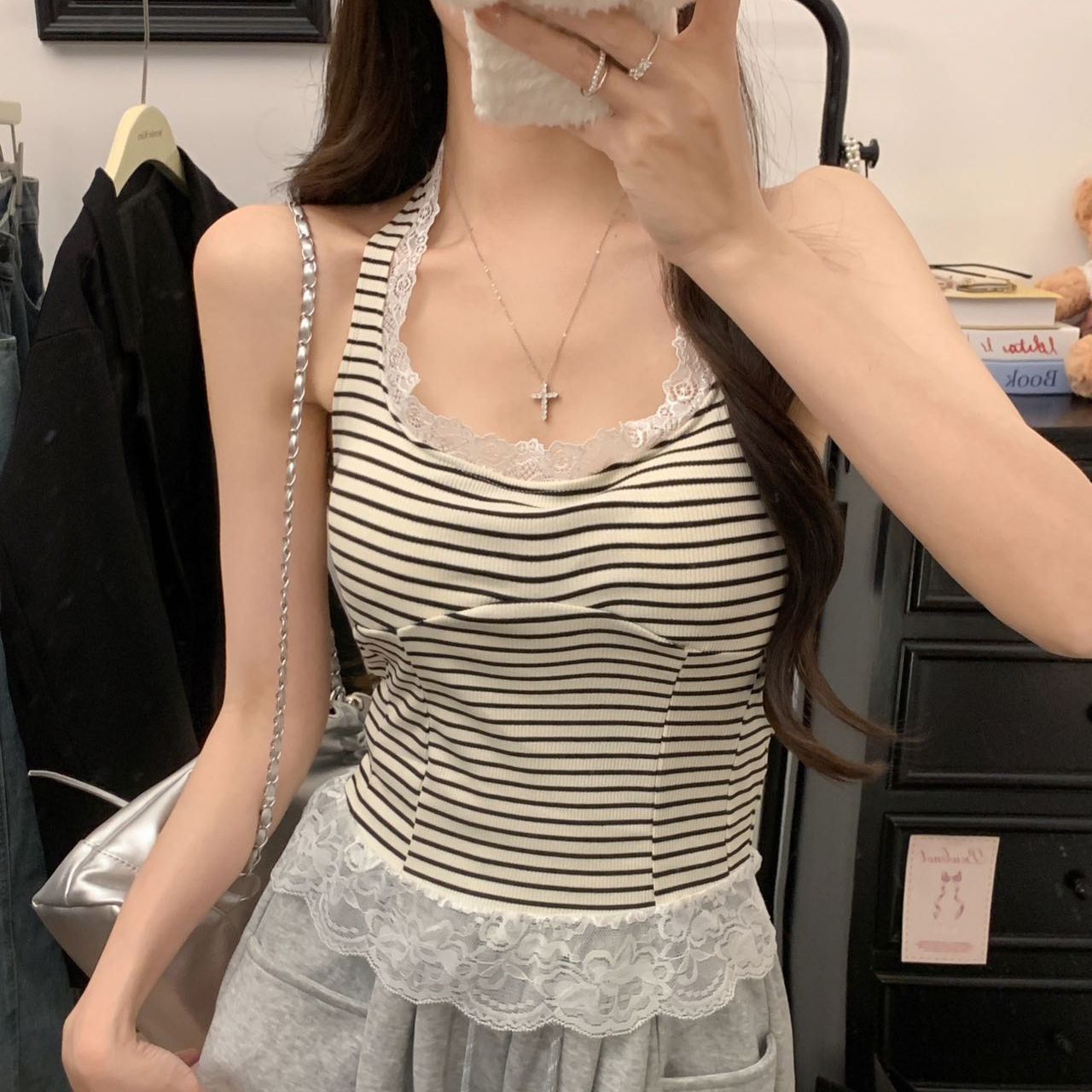 Pure lace halter neck sling for women with chest pad vest niche inner top