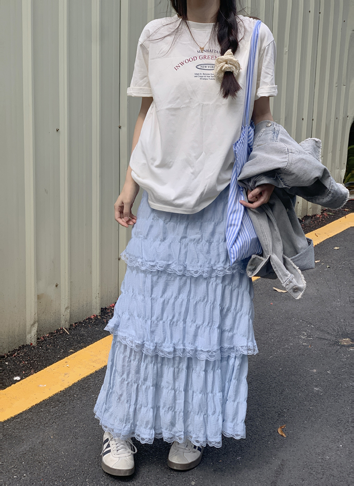 Real shot of elegant lace skirt versatile sweet high-waisted A-line skirt
