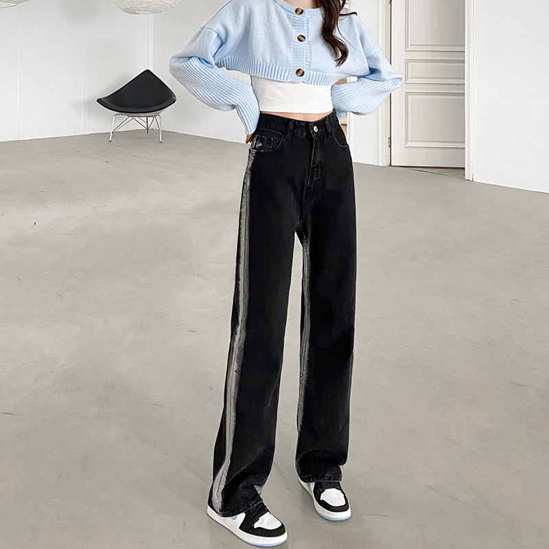 2025 summer new large size fat mm high waist design gradient loose straight wide-leg pants jeans for women