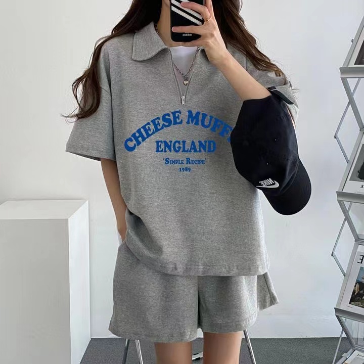 College style casual short-sleeved shorts student Japanese cute women sportswear suit women matching two-piece set letters