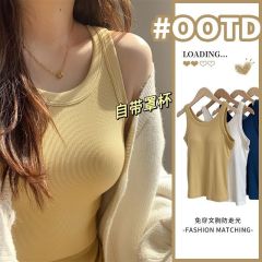 帶胸墊人棉吊帶背心女內搭秋設計感小眾外穿辣妹打底短款
