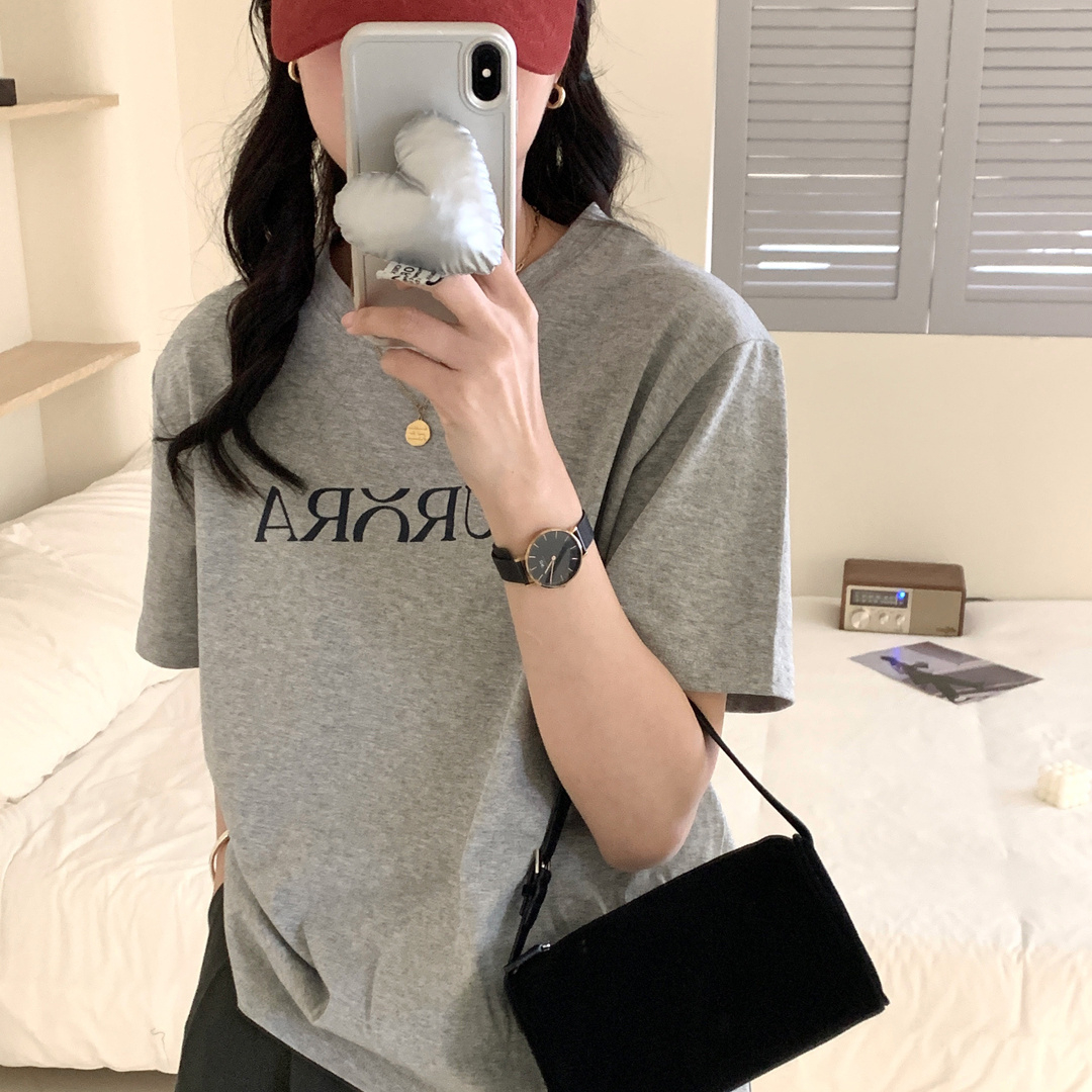 Handong gate over rich gray ins slim short-sleeved T-shirt for women versatile fashion ulzzang top