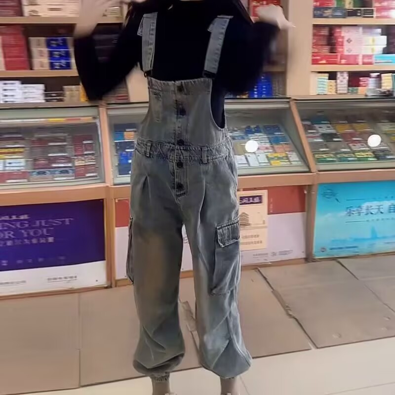 Stylish Oversized Denim Belted Pants for Plus Size, Small Figure, Loose, Youthful, Hiding Fat, Slimming High-Waisted Retro Straight Leg Pants