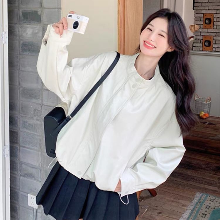 Design-sensual casual short stand collar jacket for women in spring and autumn 2025 new solid color versatile casual oversize jacket