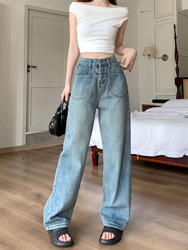 Real photo 2025 summer new style slim high waist loose jeans used for washing water straight pants