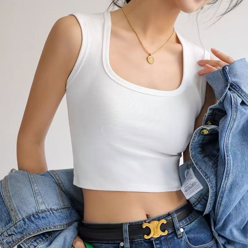 Sling vest for women's inner wear 2025 summer new style outer wear I-shaped pure cotton wide shoulder strap base top trendy