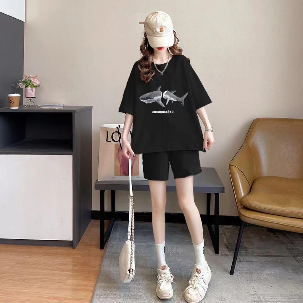 Lazy style cartoon sportswear suit for women in summer 2025 new casual shorts for women two-piece set