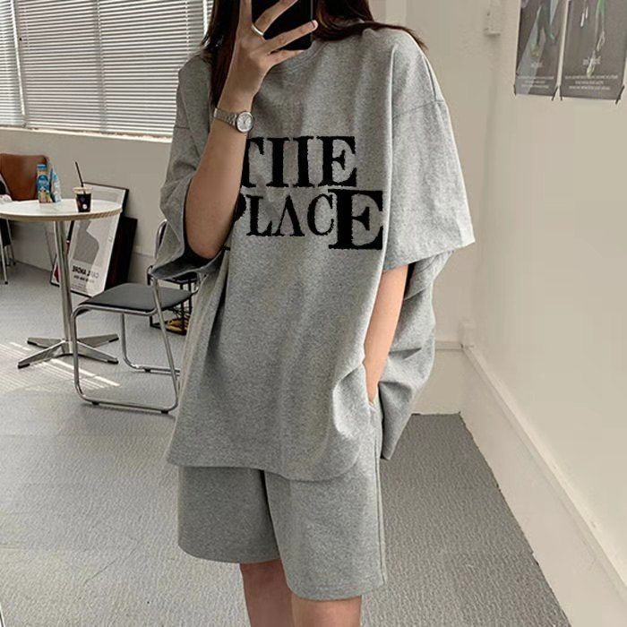 Korean loose slim sports suit for women summer large-size shorts shorts running and casual two-piece set ins trendy