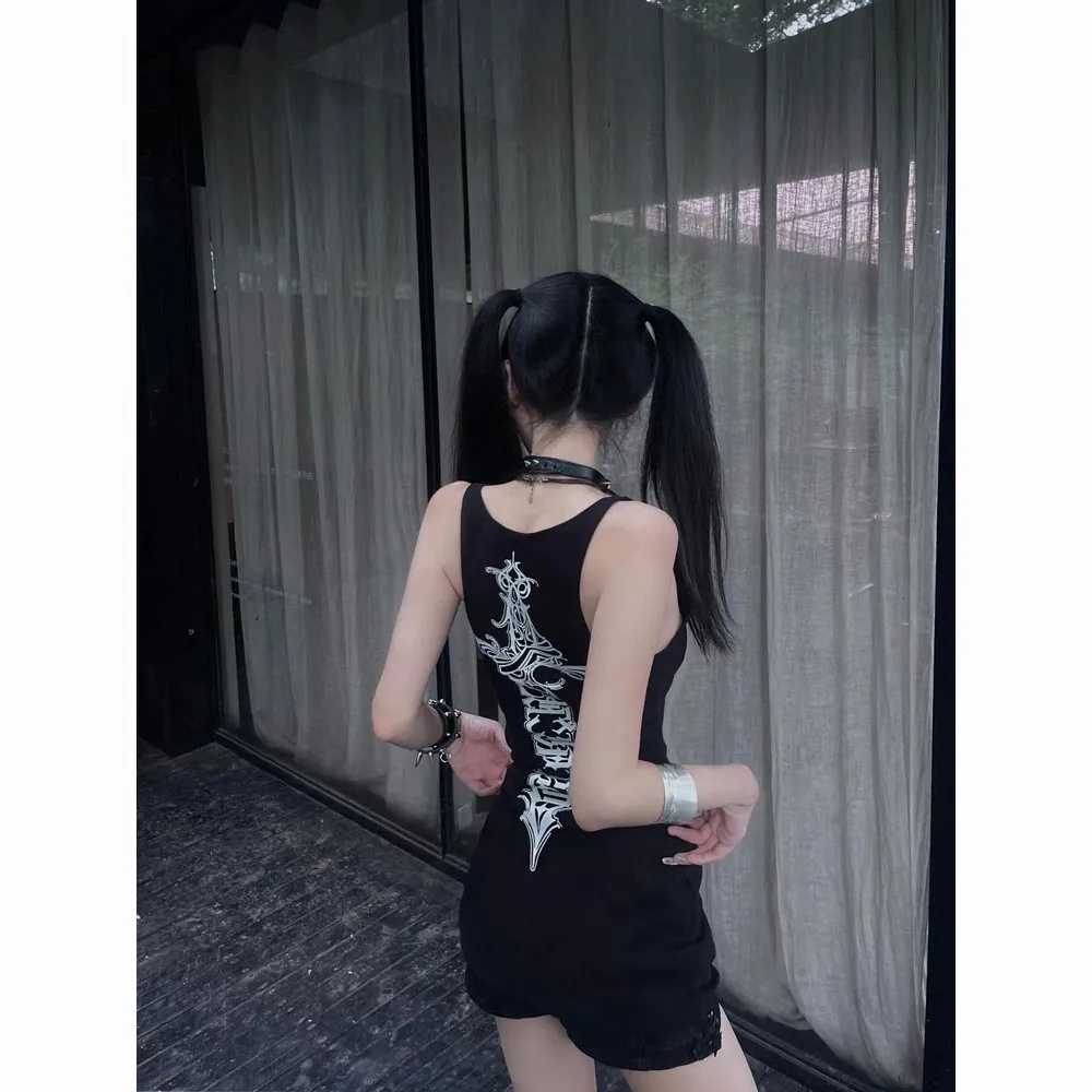 夏季新款韓版顯瘦美式辣妹復古高街辣妹無袖背心女夏季無袖上衣潮