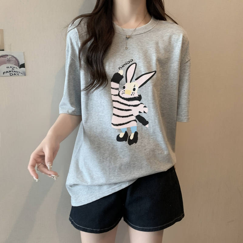Simple and versatile white short-sleeved T-shirt for women in summer new Korean style loose and fashionable round neck top