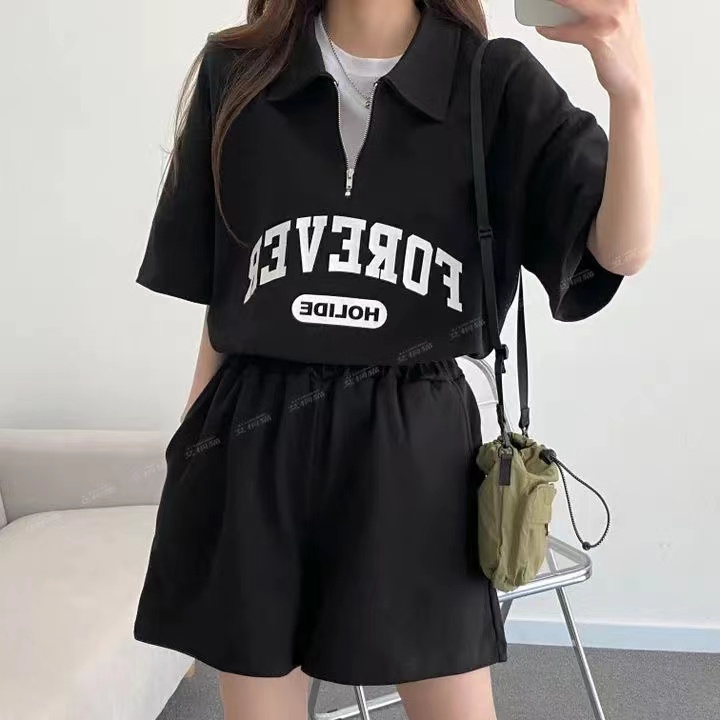 Work zipper suit for women two-piece summer sports fashion letters five-point cute high-end niche