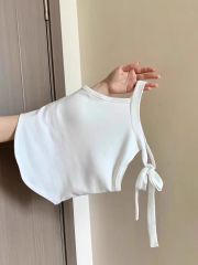 帶胸墊 蝴蝶結吊帶背心女2025年夏季新款內搭純欲綁帶無袖上衣潮