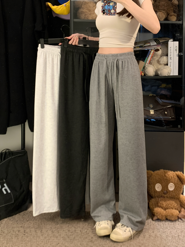 Real shot, high waist drooping casual lazy wide-leg pants loose and versatile glutinous rice pants