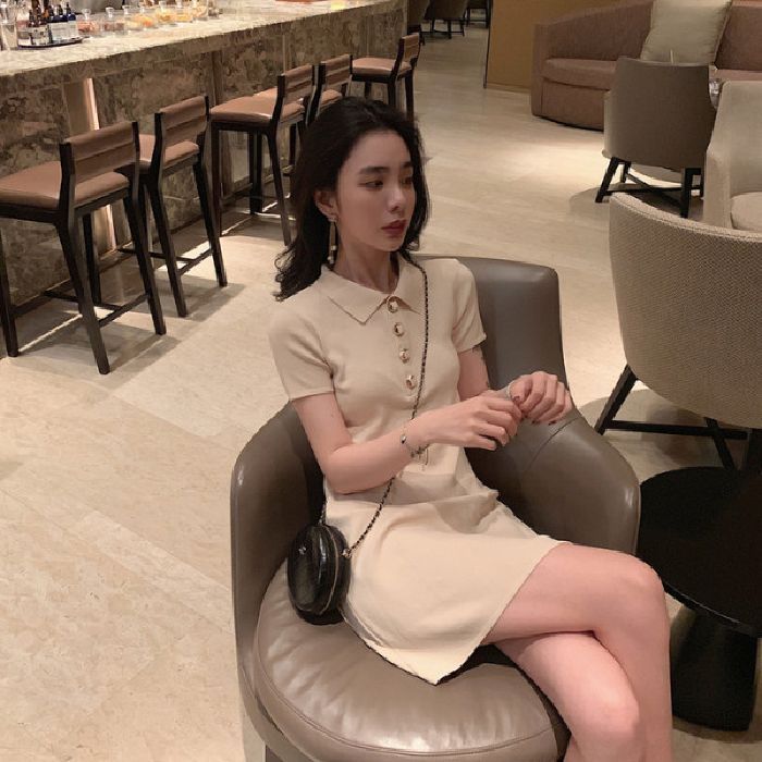 SIXONE連衣裙女夏款2025新款韓版法國小眾學生氣質中長款針織裙子