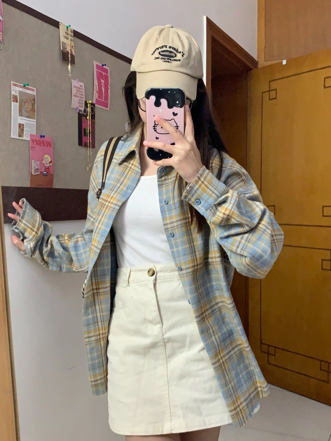 plaid shirt tops for women's college style French design niche loose shirt jacket