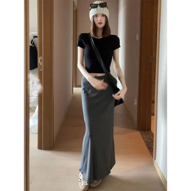 Women's Summer New Korean Version Ins Lazy Casual Versatile Slimming Bustle Skirt Long Dress