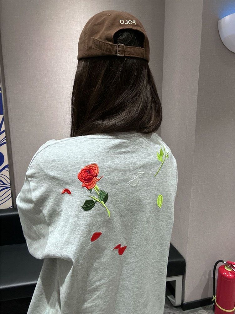 純棉 韓國chic夏季新款韓版寬鬆顯瘦花朵刺繡短袖t恤女百搭上衣潮