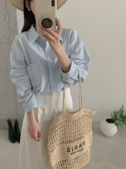 Blue sunscreen shirt thin coat for women in summer 2025 new shirt casual loose French long-sleeved temperament top