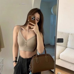 ~Under exposure with chest pad button suspender vest for women in spring and summer short inner bottoming shirt beautiful back and outer wear