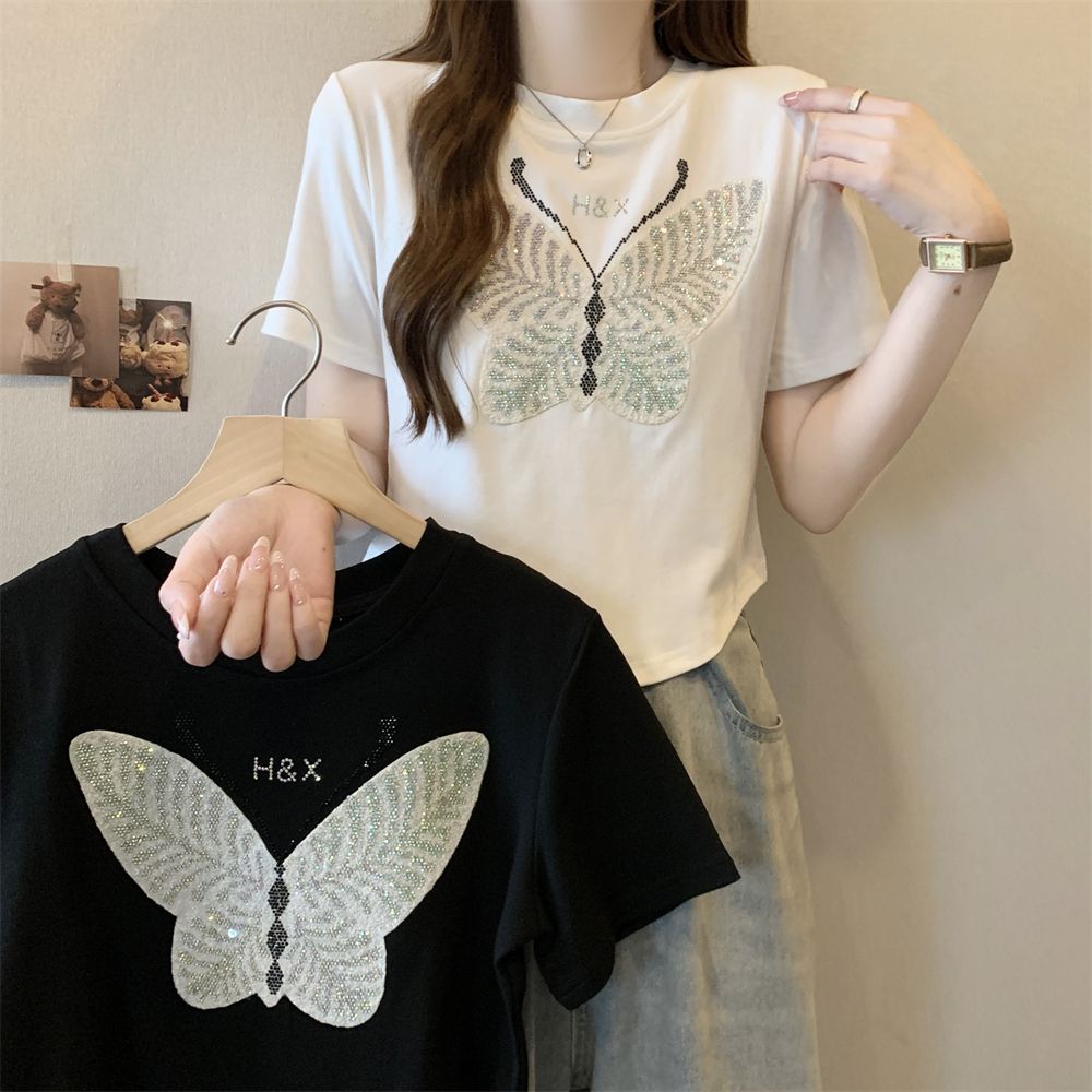 Real shot 40 pure cotton 210g 92 cotton/8 spandex short-sleeved T-shirt for women
