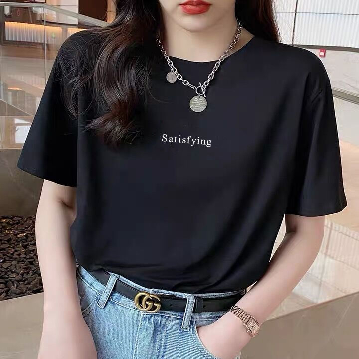 Apricot T-shirt women's round neck loose ins inner top with short sleeve top to make them look slim