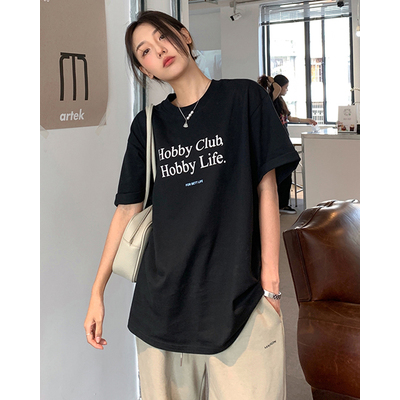 Short-sleeved T-shirt for women loose Korean version ins trendy 2025 spring and summer new mid-length half-sleeved top ins trendy
