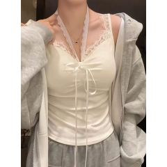 Lace-edged girl layered design V-neck small suspender women's inner vest pure sexy top