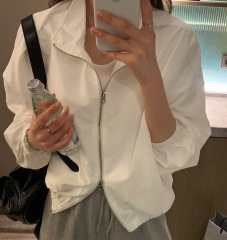 Korean stand collar jacket for women's spring and summer air conditioning shirt loose thin versatile long-sleeved casual sun protection top