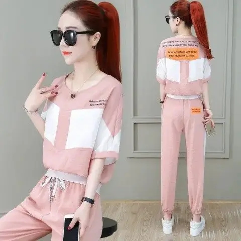 Sports suit for women 2025 spring new Korean style fashionable age-reducing style slimming and casual short-sleeved two-piece set fashion brand