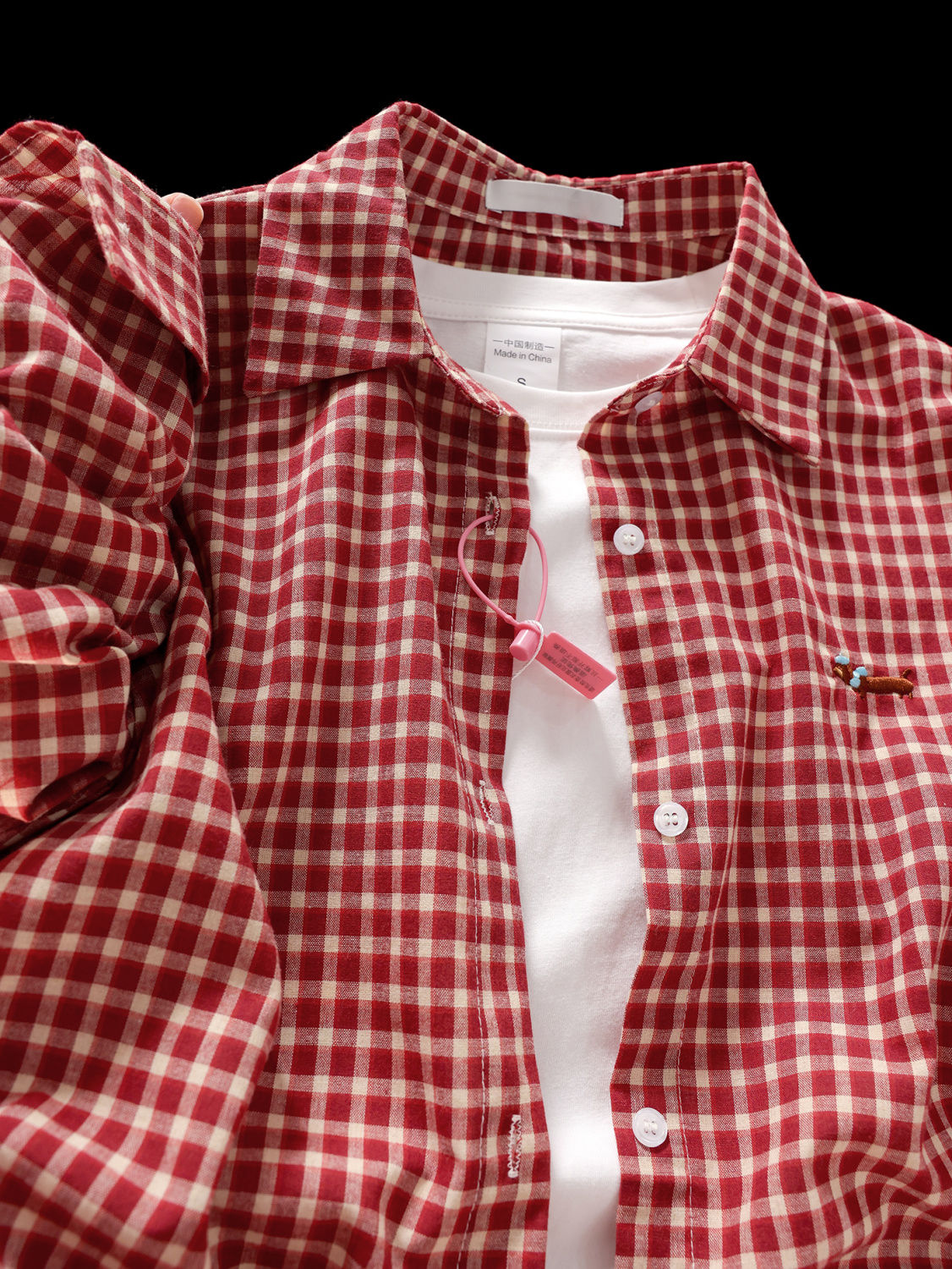 Dachshund puppy embroidered plaid shirt for women in spring and autumn 2025 new Korean lazy plaid jacket small top