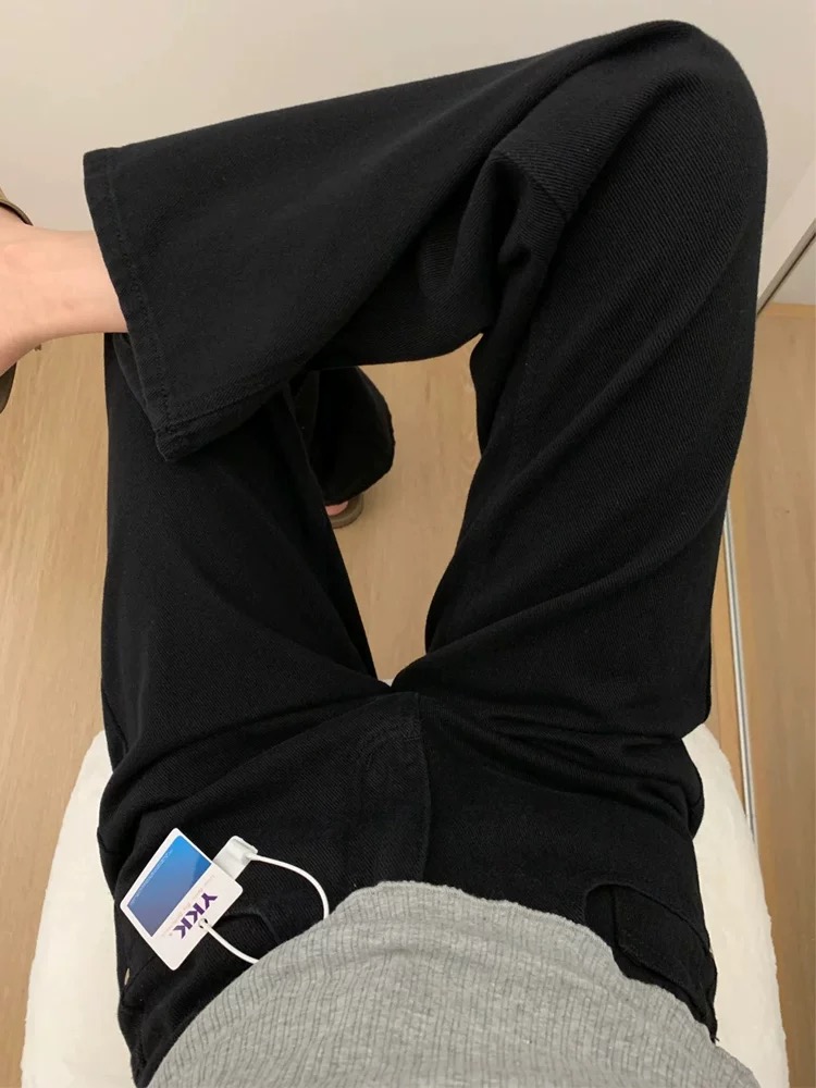 Black wide-leg jeans for women in 2025 spring new high-waisted slim loose straight-leg small draped floor pants