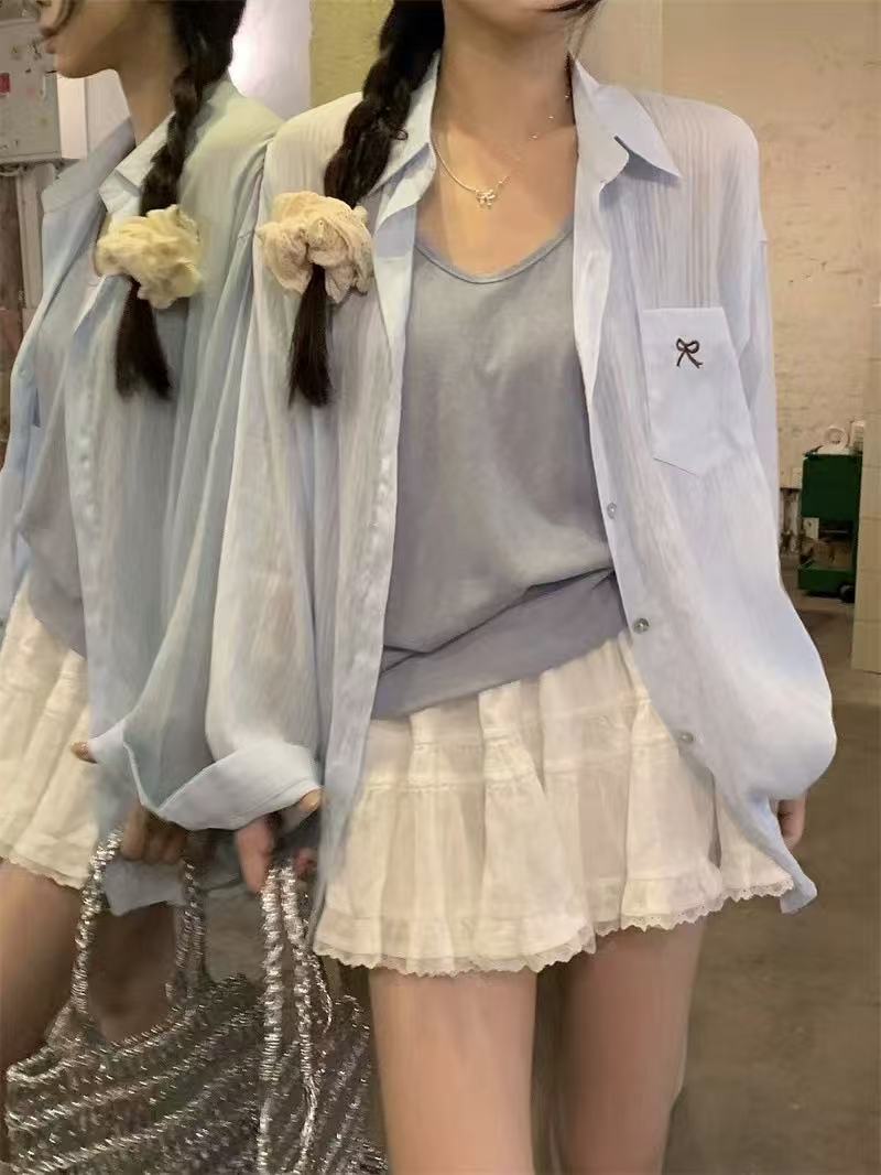 Korean new design with loose and versatile slim long-sleeved shirt for women in summer, small slim sunscreen cardigan