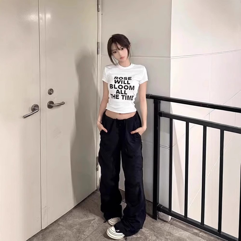 純棉 韓國chic夏季新款韓版修身顯瘦字母印花短袖t恤女百搭上衣潮