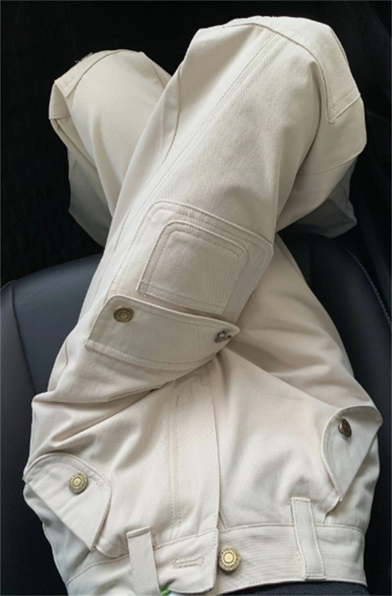 Design-sensing multi-pocket work jeans for women 2025 new high-waist loose slimming straight wide-leg floor-slimming pants
