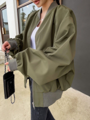 Korea Dongdaemun early autumn large-size new stand-up collar baseball uniform jacket ins casual loose lazy jacket top