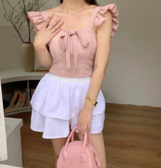 實拍甜欲風辣妹外穿背心吊帶短款上衣女荷葉邊半身蓬蓬裙蛋糕短裙