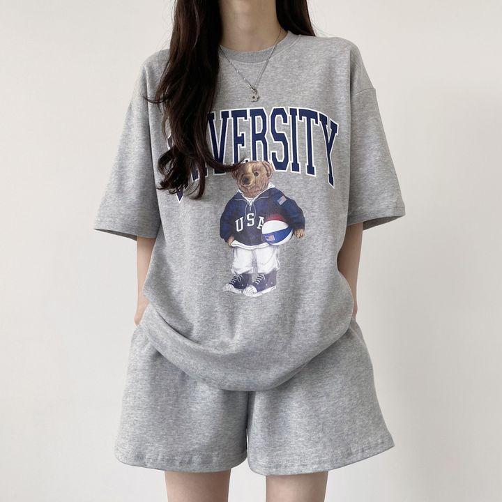 Short-sleeved shorts suit for women two-piece 2025 new cartoon summer fashion casual sportswear loose