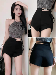 設計感西裝短褲女夏季薄款辣妹鏤空高腰褲彈力休閒包臀A字熱褲
