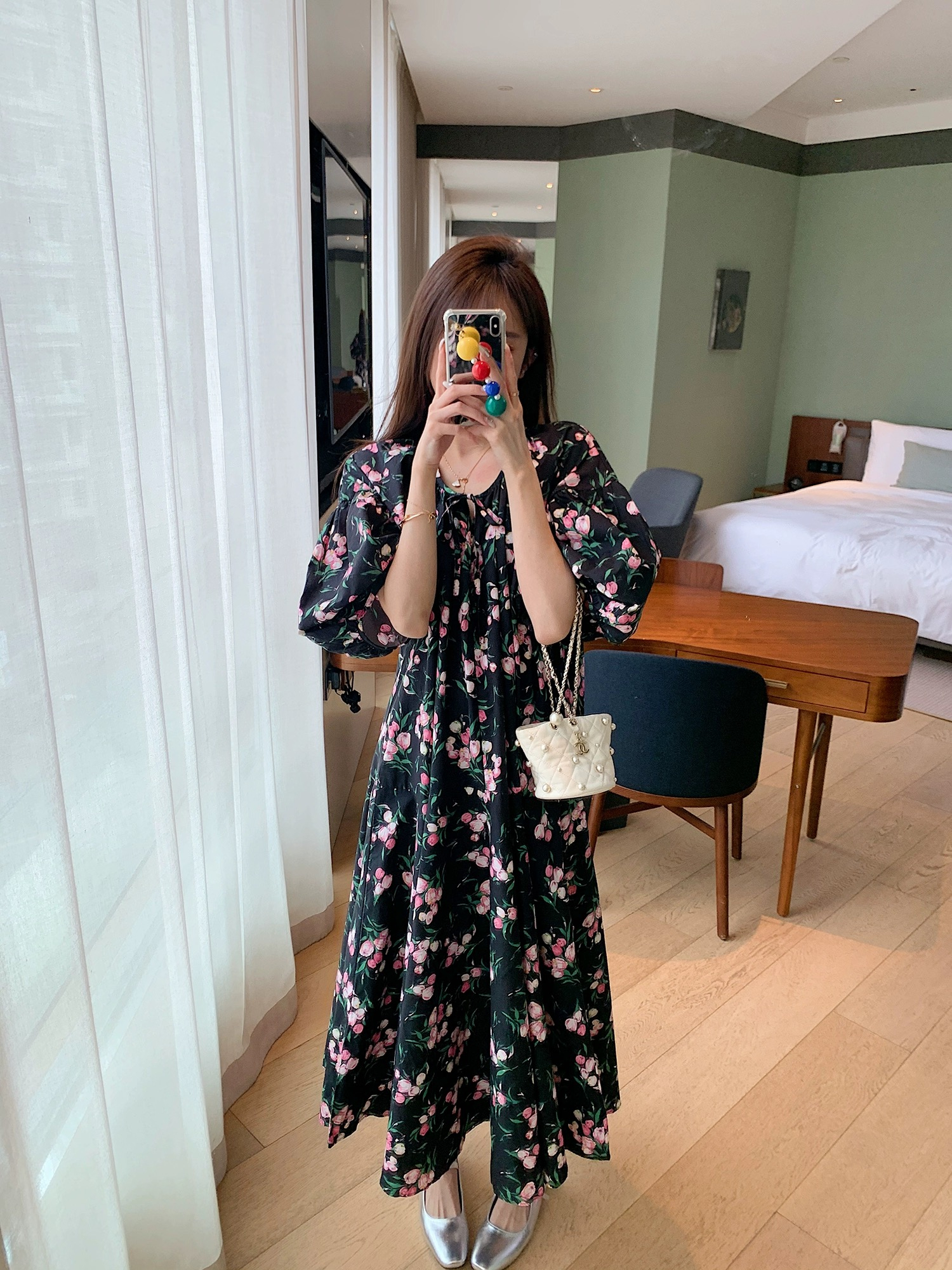 South Korea Dongdaemun 2025 summer new French retro high waist V-neck chiffon dress for women