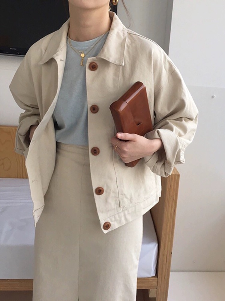High-end temperament solid color short jacket for women with small people simple casual and versatile jacket work tops new spring and autumn style