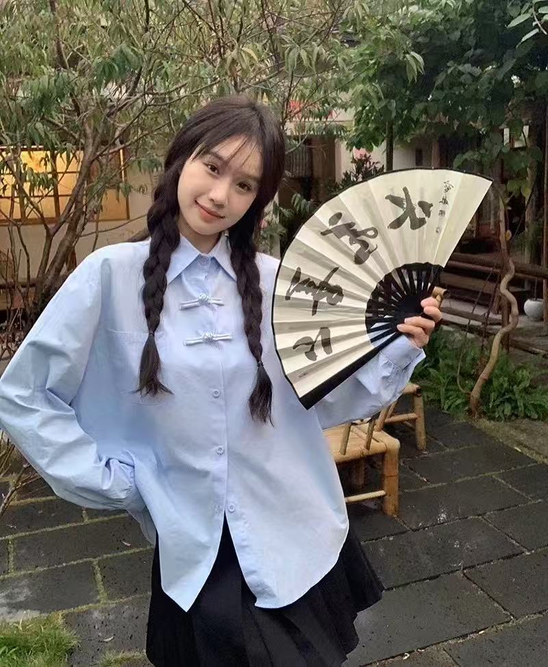 Korean new Chinese button-up shirt 2025 spring and summer women's French chic and beautiful shirt niche design top